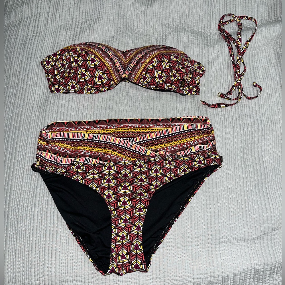 La Vie en Rose- Tile Aztec print bandeau padded bikini